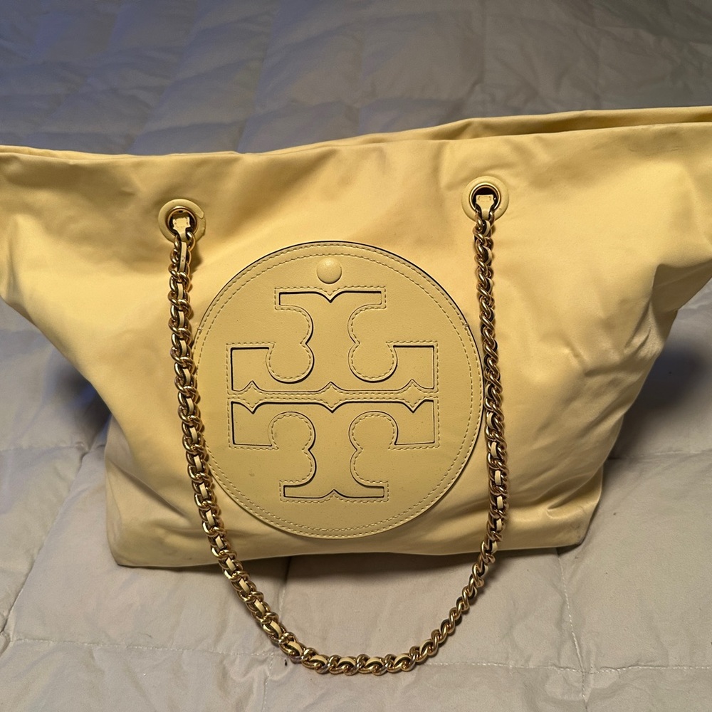 Tory Burch Yellow Elle Tote with Gold Chain